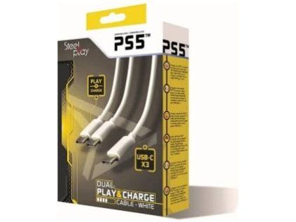 PS5 Steelplay duální nabíjecí kabel USB-C - bílá